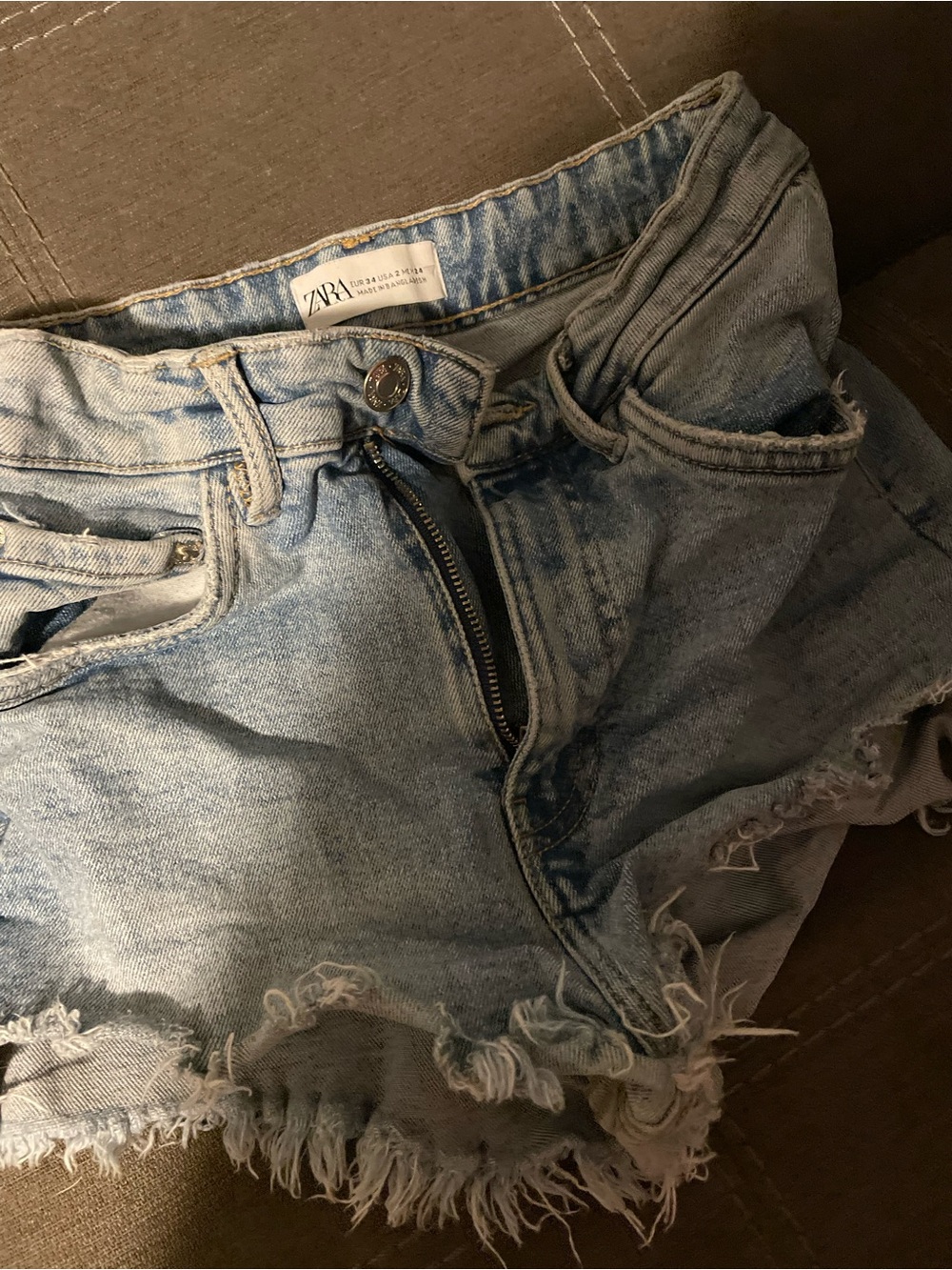 ZARA Light Wash Frayed Denim Shorts